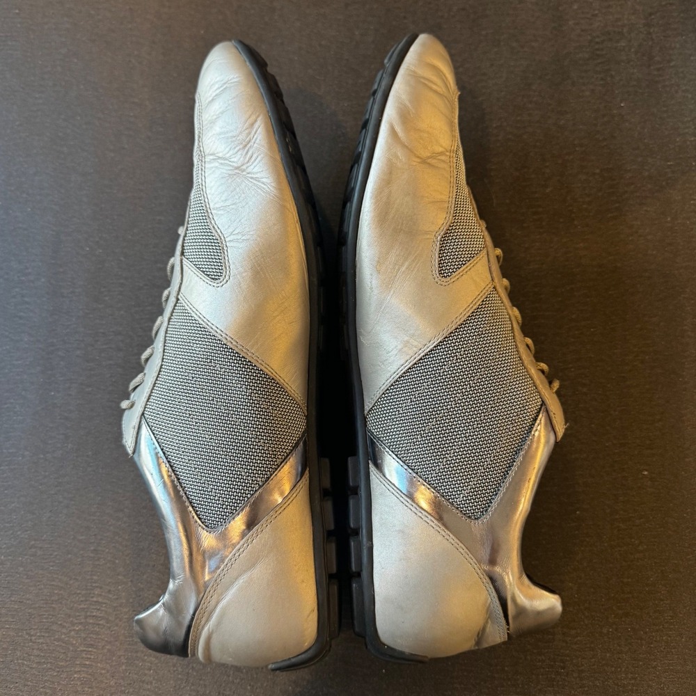 Ralph Lauren Morrison Men 12 D Silver Metallic Leather Mesh Fashion Sneakers - Picture 4 of 15
